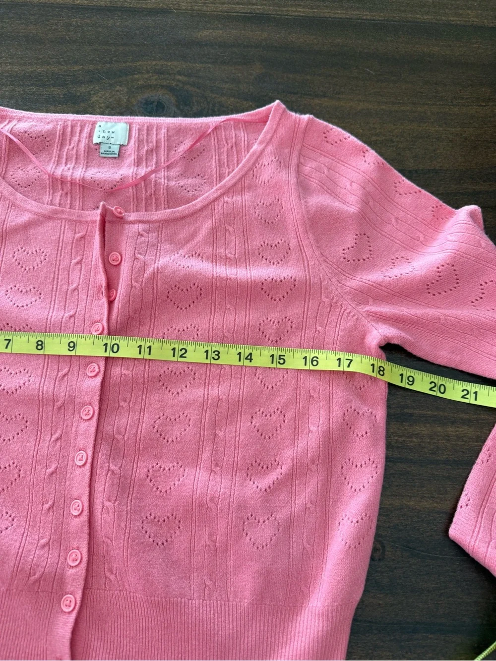 a new day Pink Heart-Pattern Button Cardigan - Picture 5 of 6